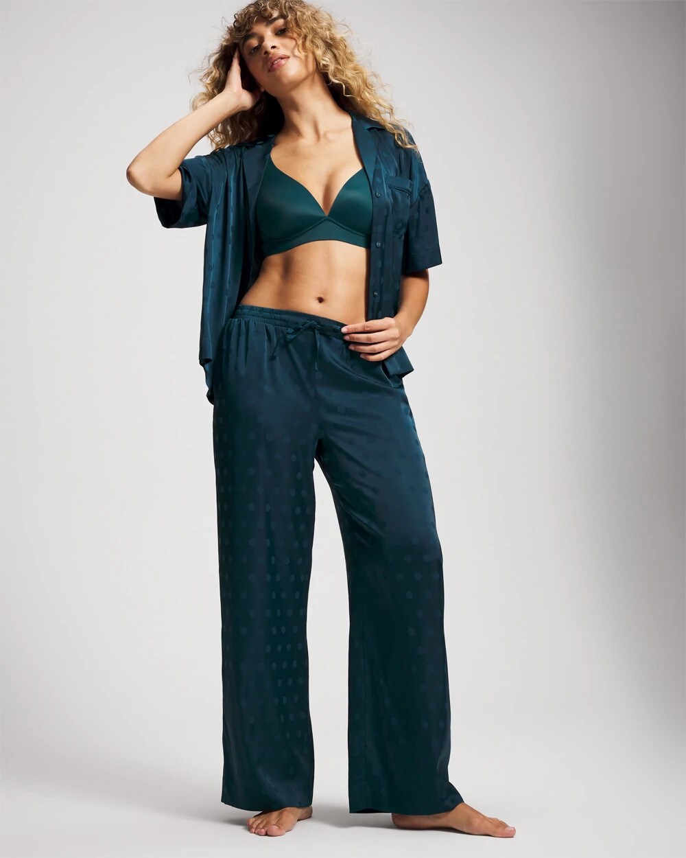 DRAMA DOTS DARK HARBOUR - Jacquard Dot Relaxed Notch Collar Pajama Top | Soma