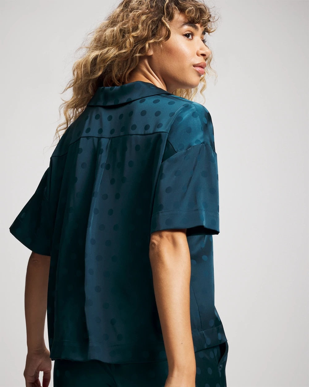 DRAMA DOTS DARK HARBOUR - Jacquard Dot Relaxed Notch Collar Pajama Top | Soma
