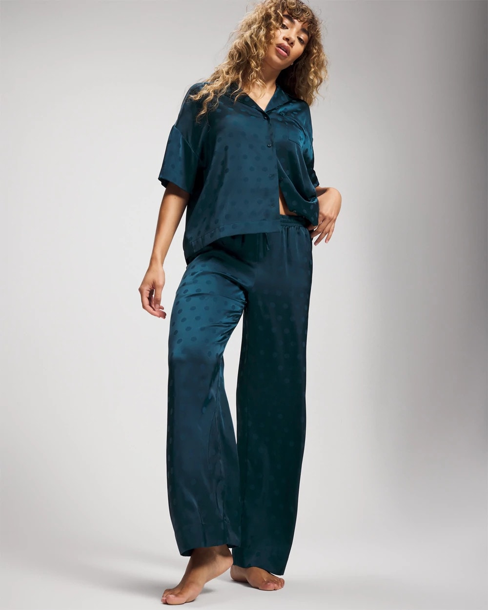 DRAMA DOTS DARK HARBOUR - Jacquard Dot Satin Relaxed Pant | Soma