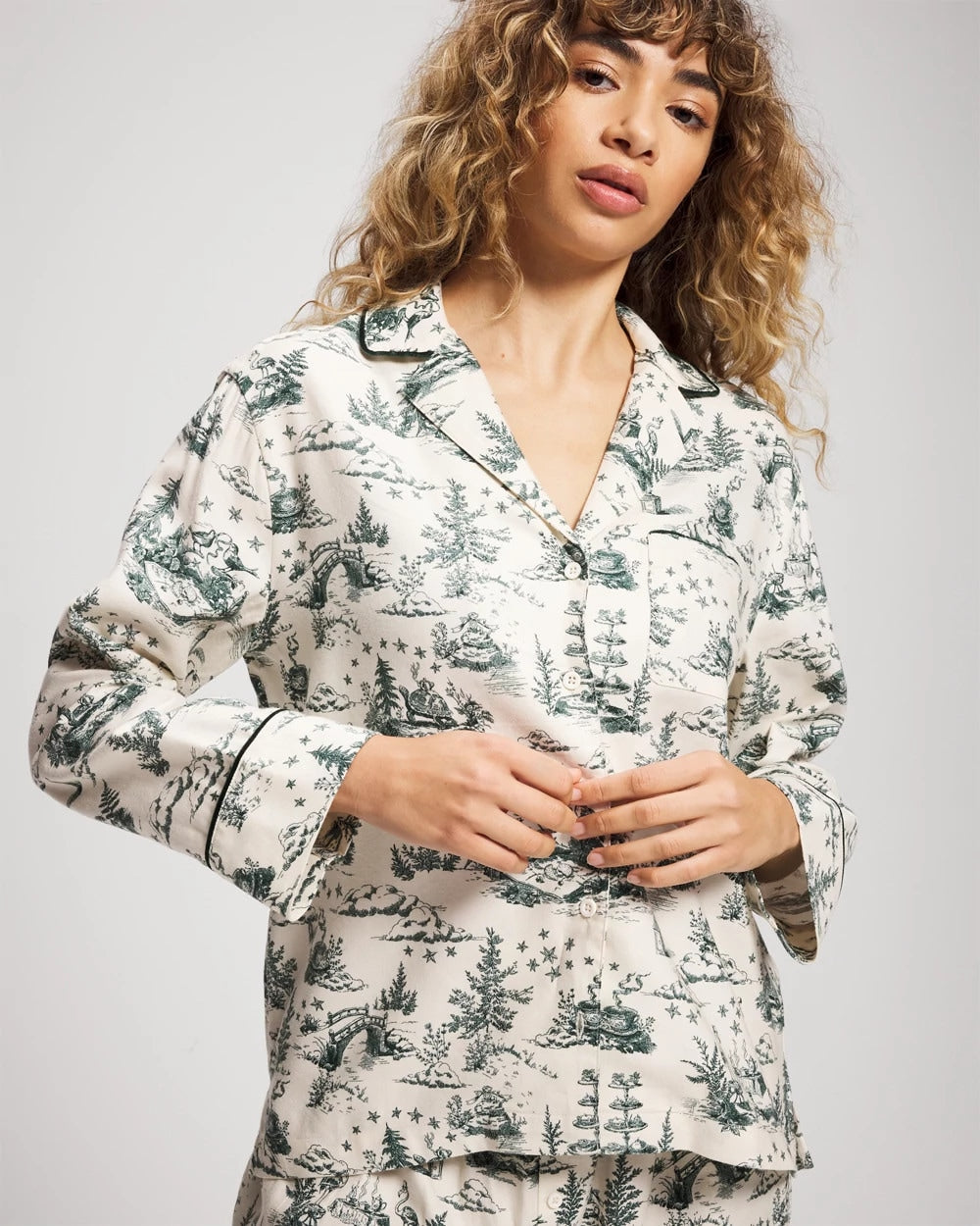 ENCHANTED TOILE GREEN - Long-Sleeve Notch Collar Pajama Top | Soma