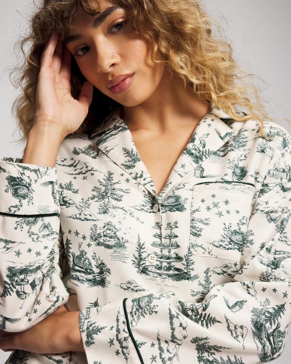 ENCHANTED TOILE GREEN - Long-Sleeve Notch Collar Pajama Top | Soma