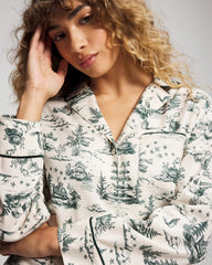 ENCHANTED TOILE GREEN - Long-Sleeve Notch Collar Pajama Top | Soma
