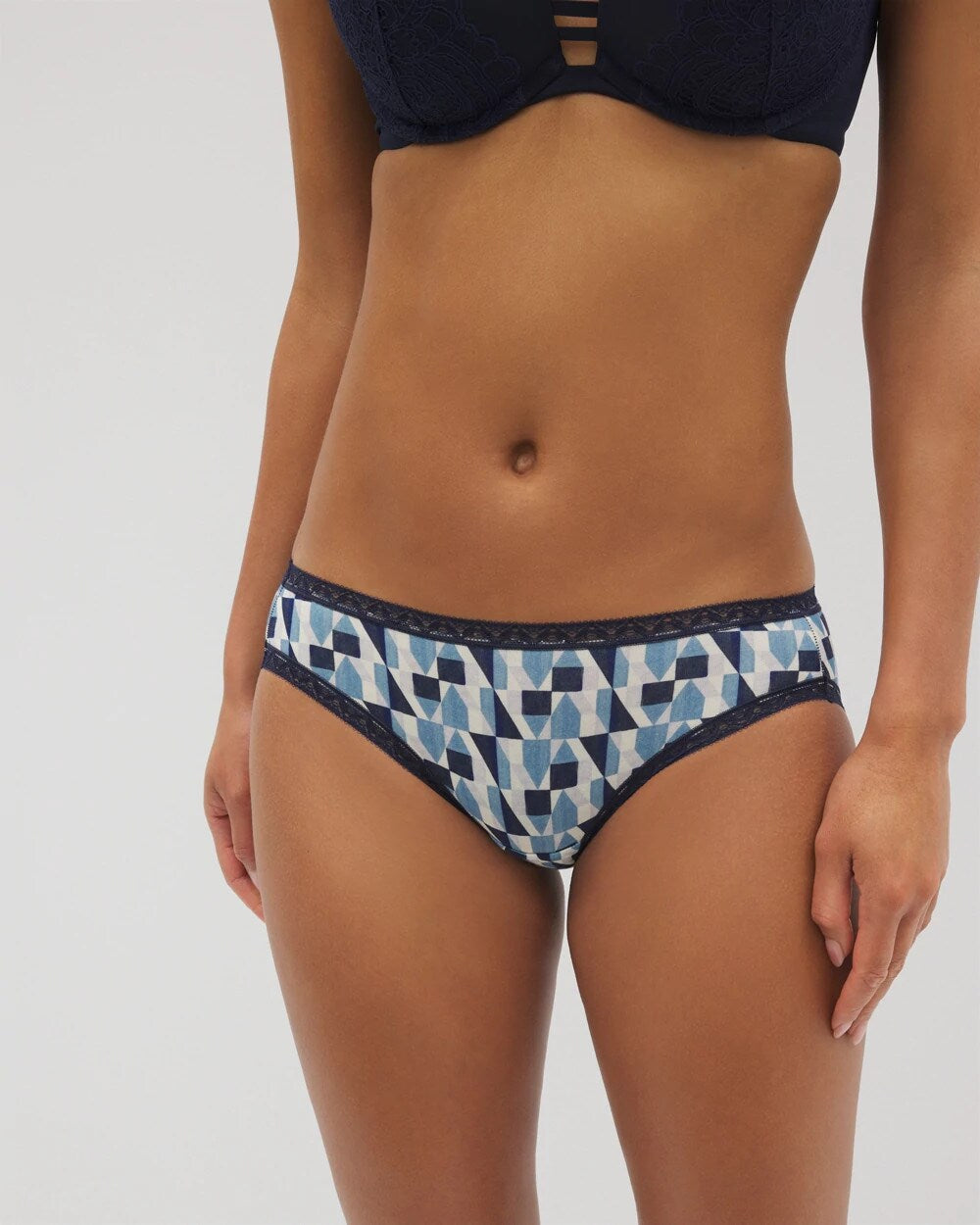 PRISM GEO MINI NAVY - Cotton Hipster Panty with Lace Trim | Soma