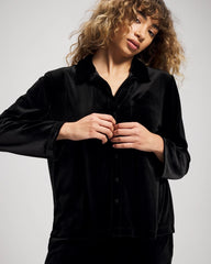 BLACK - Velvet Long Sleeve Notch Collar Pajama Top | Soma