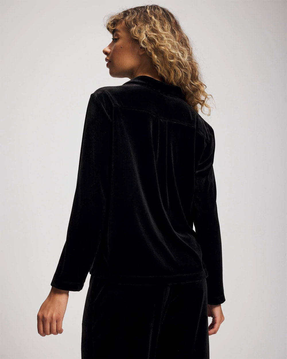 BLACK - Velvet Long Sleeve Notch Collar Pajama Top | Soma