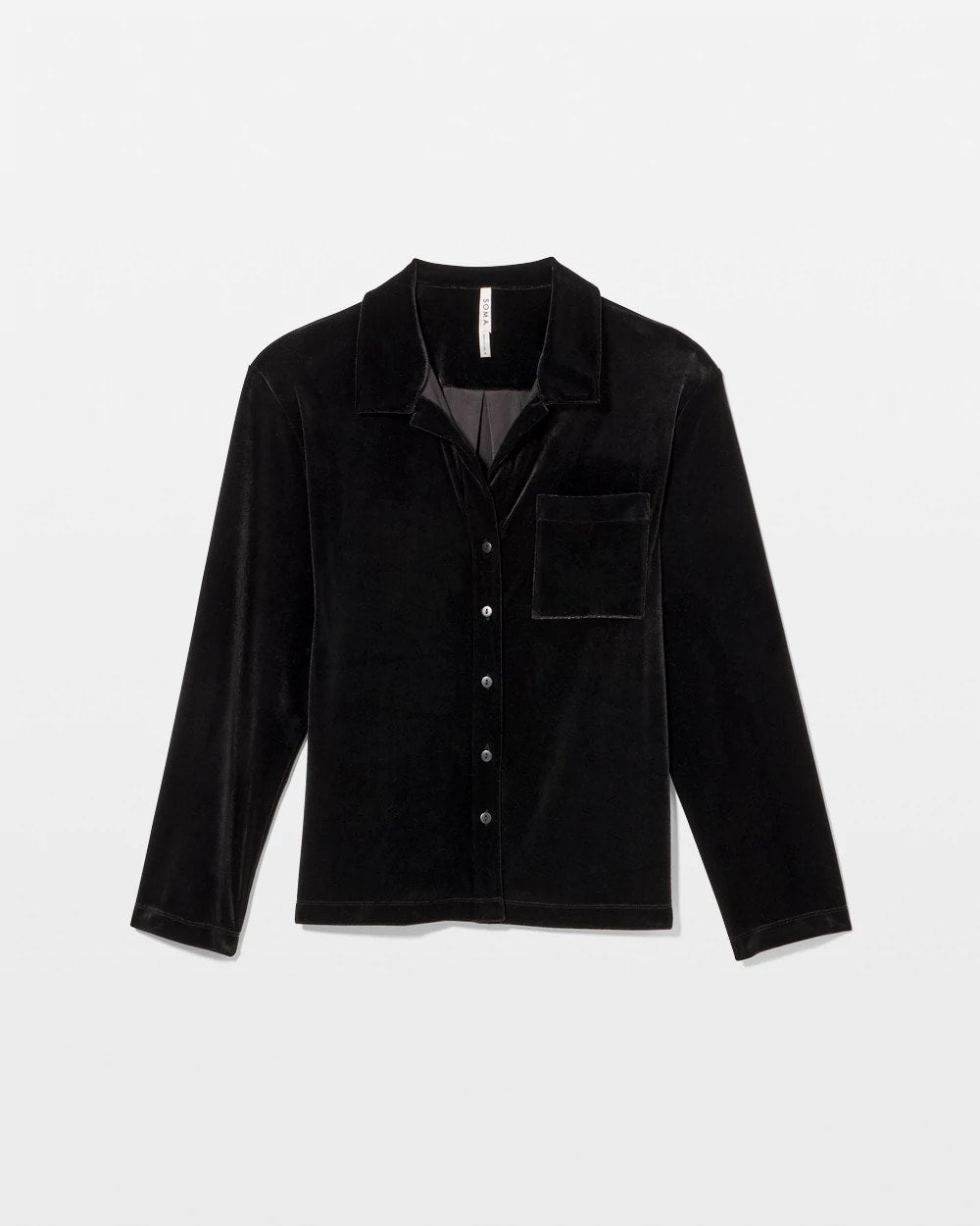BLACK - Velvet Long Sleeve Notch Collar Pajama Top | Soma