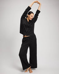 BLACK - Shadow Stripe Long Sleeve Pajama Notch Collar Top | Soma