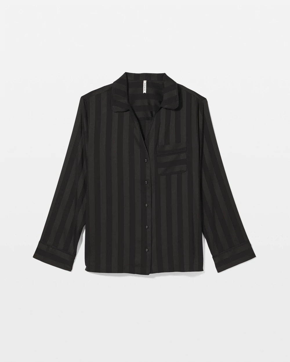 BLACK - Shadow Stripe Long Sleeve Pajama Notch Collar Top | Soma