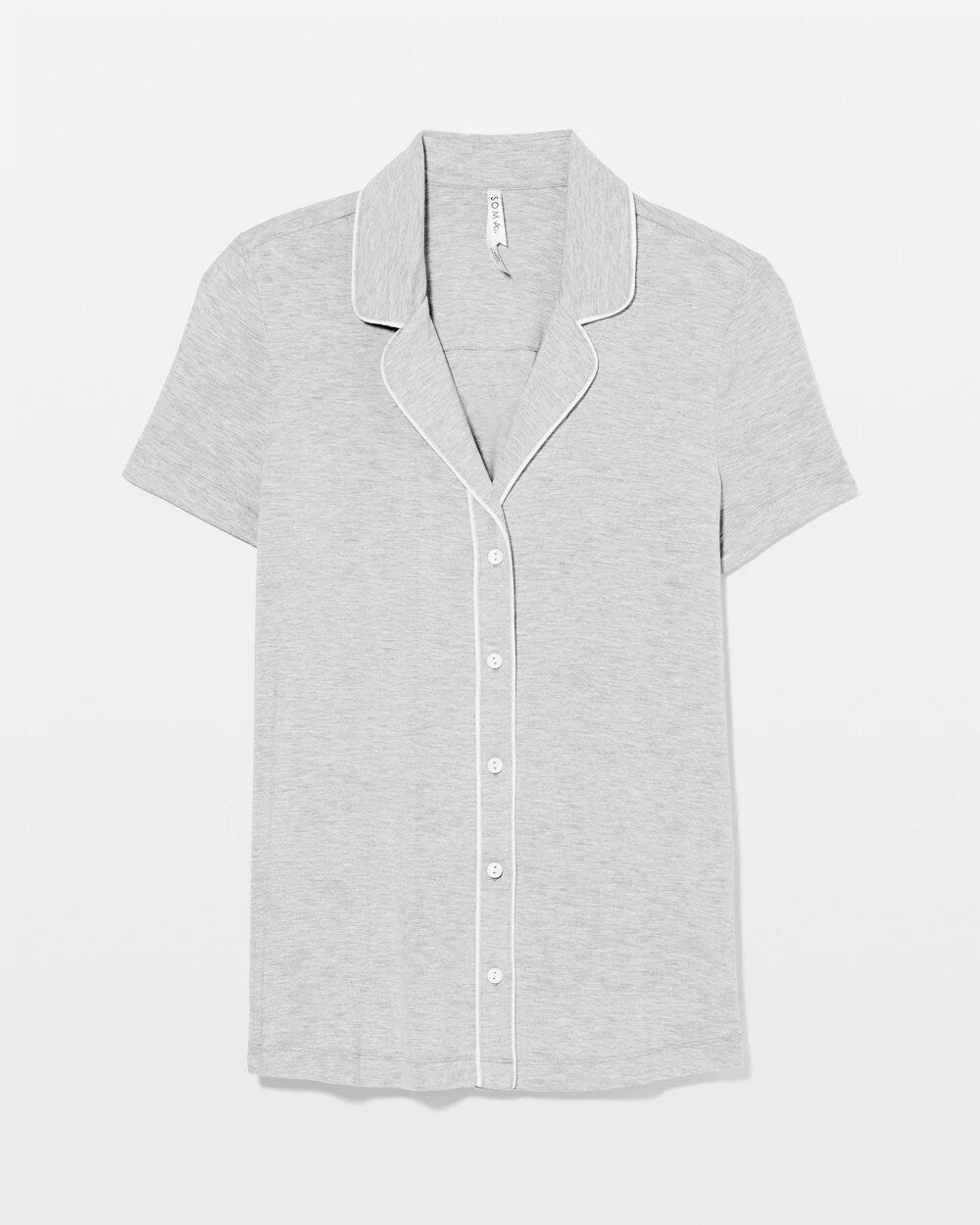 HEATHER OPAL GRAY - Solid Short Sleeve Notch Collar Pajama Top | Soma