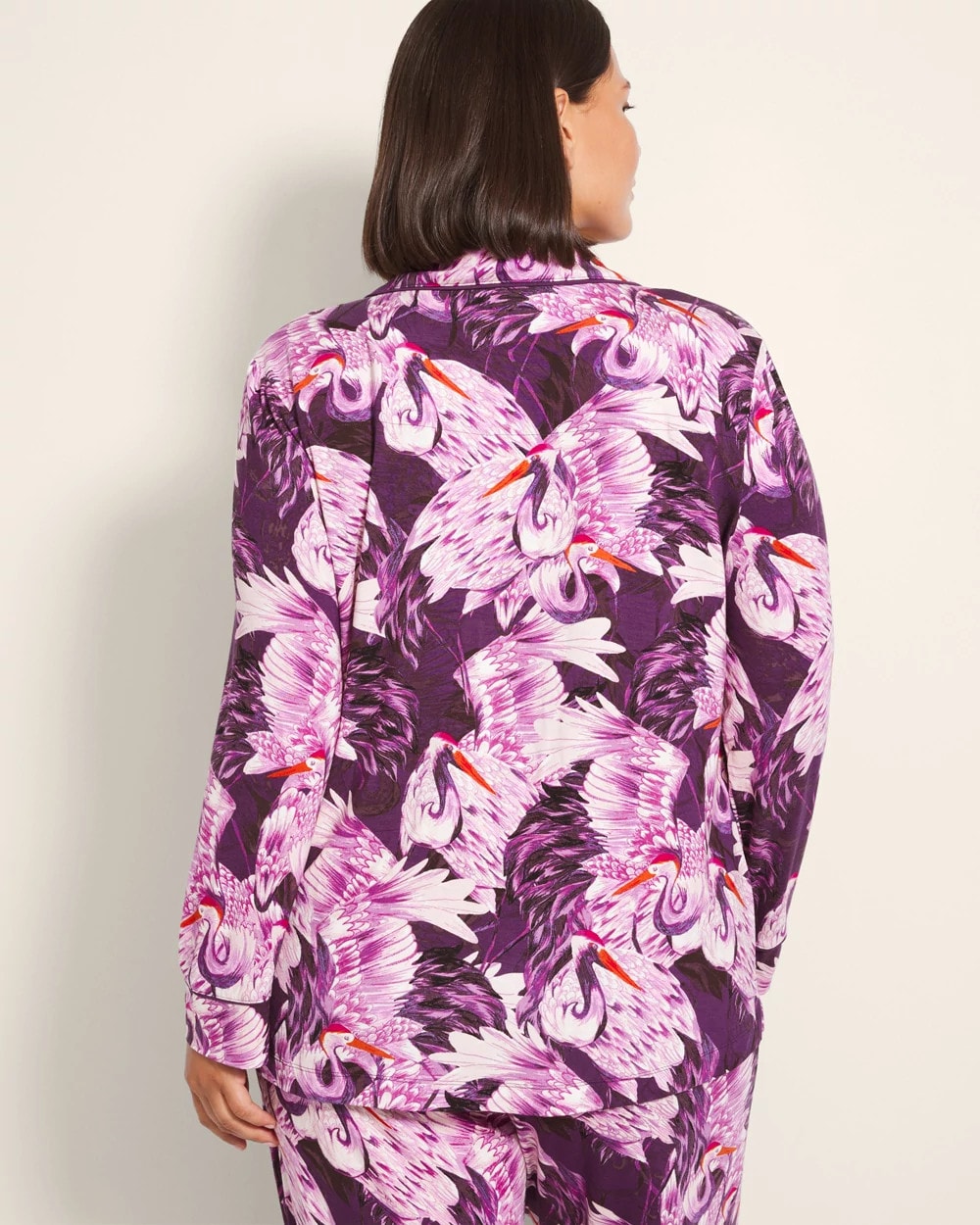 COURTING CRANES BLKBRY - Long-Sleeve Printed Notch Collar Pajama Top | Soma