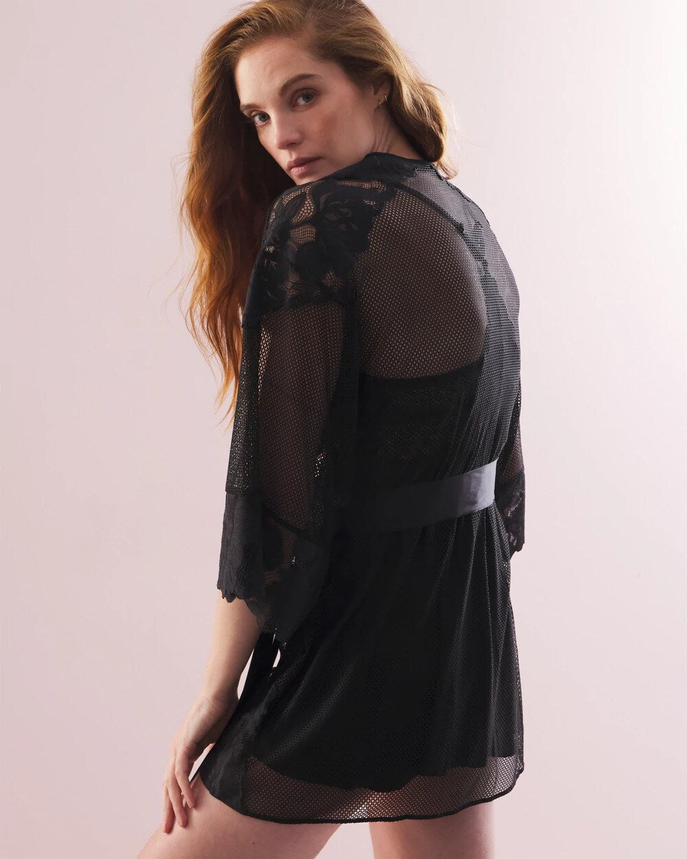BLACK - Robe with Mesh and Lace | Soma