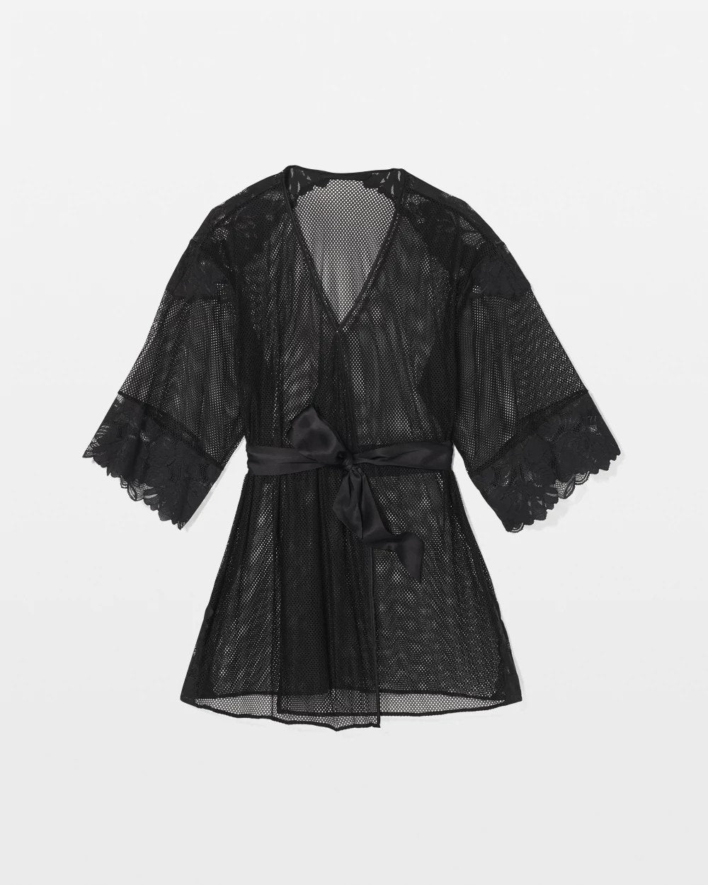 BLACK - Robe with Mesh and Lace | Soma