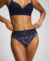 BOTANICAL TILE NAVY M - Edge High-Leg Panty with Lace | Soma