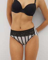 CABANA STRIPE BLACK - Edge High-Leg Panty with Lace | Soma
