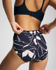 NOUVEAU FLORA MINI NAVY - Tummy High-Leg Brief Panty with Lace | Soma