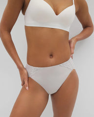 GRAY GLASS - Tummy High-Leg Brief Panty with Lace | Soma