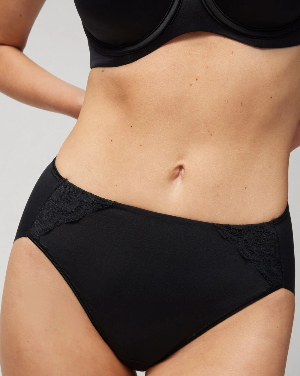 BLACK - High-Leg Brief Panty with Lace | Soma