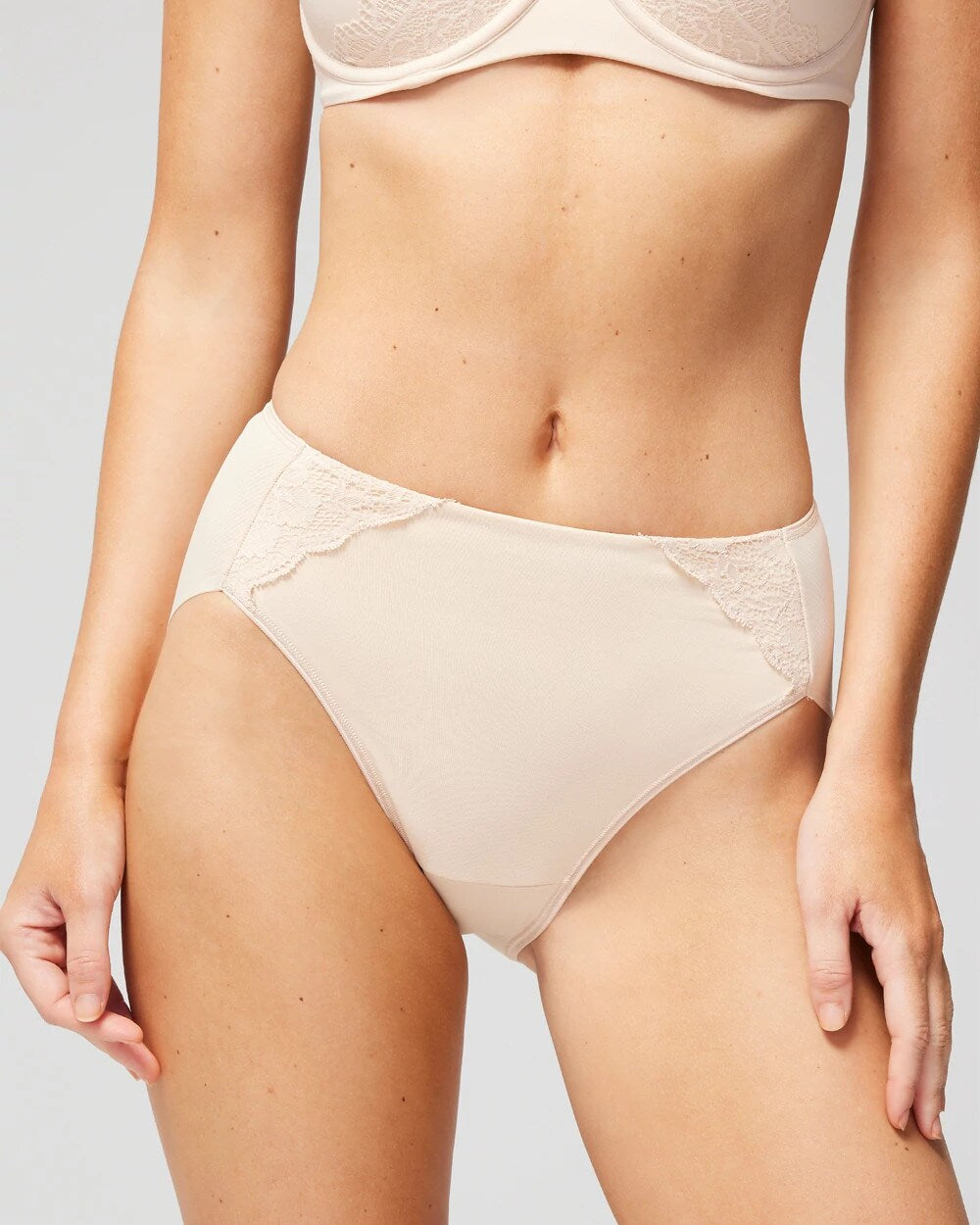 PALE SAND - High-Leg Brief Panty with Lace | Soma