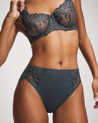 PETROL W GREEN MIST - High-Leg Brief Panty with Sensuous Lace | Soma