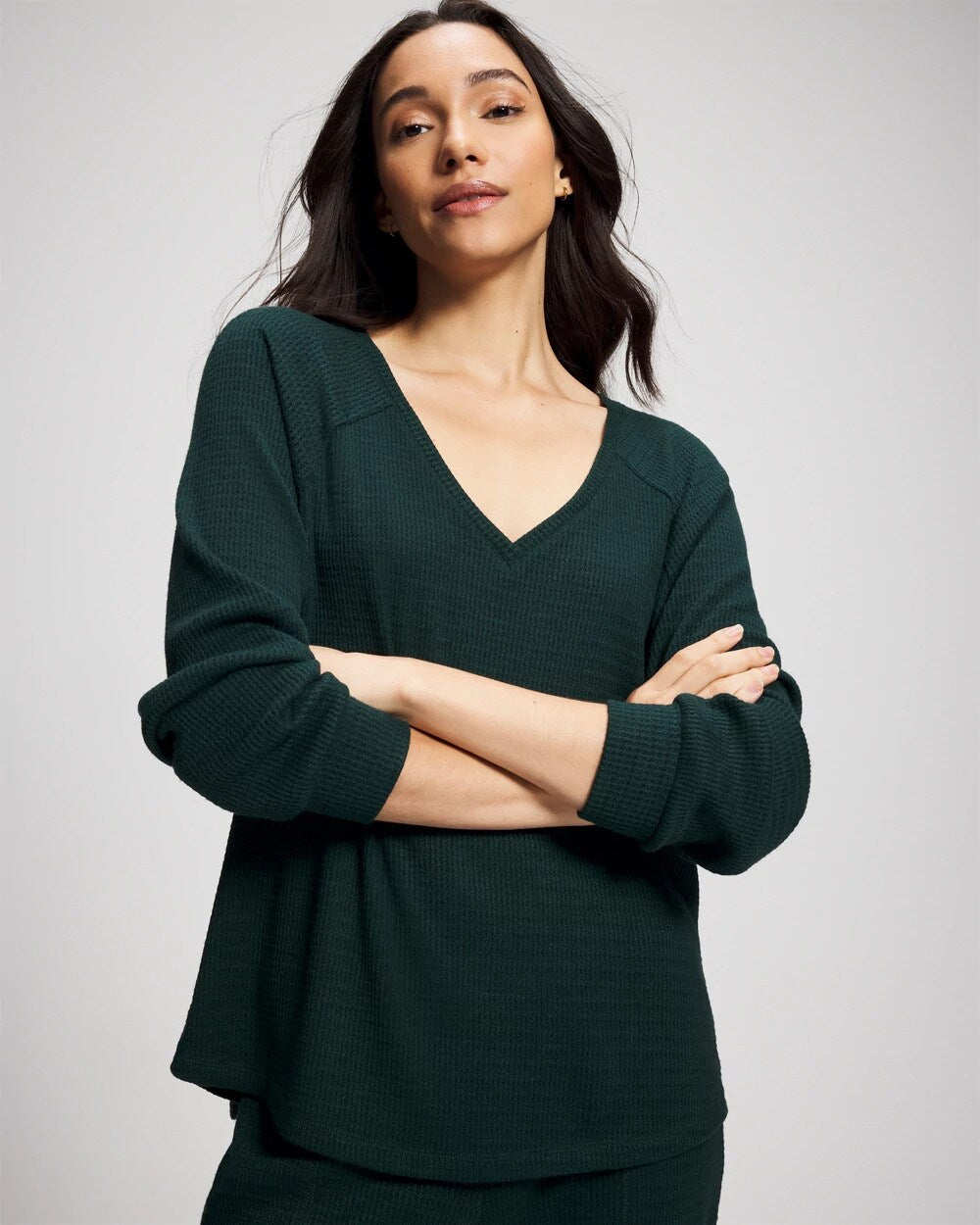 GREEN JOLIE - Cozy Waffle Long Sleeve V-Neck Pajama Top | Soma