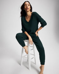 GREEN JOLIE - Cozy Waffle Long Sleeve V-Neck Pajama Top | Soma