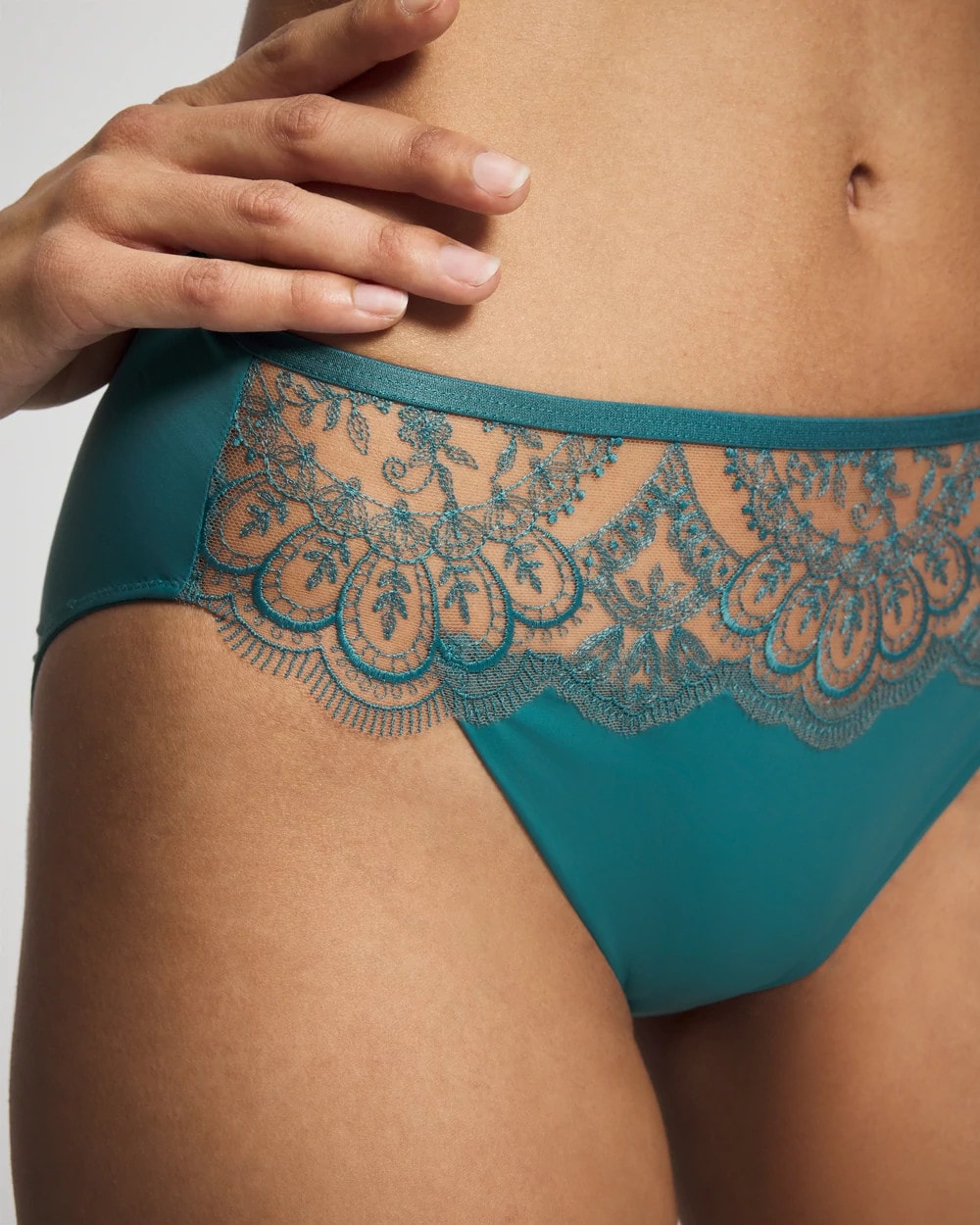 CERULEAN TEAL - Tattoo Lace Embroidered High Leg Panty | Soma