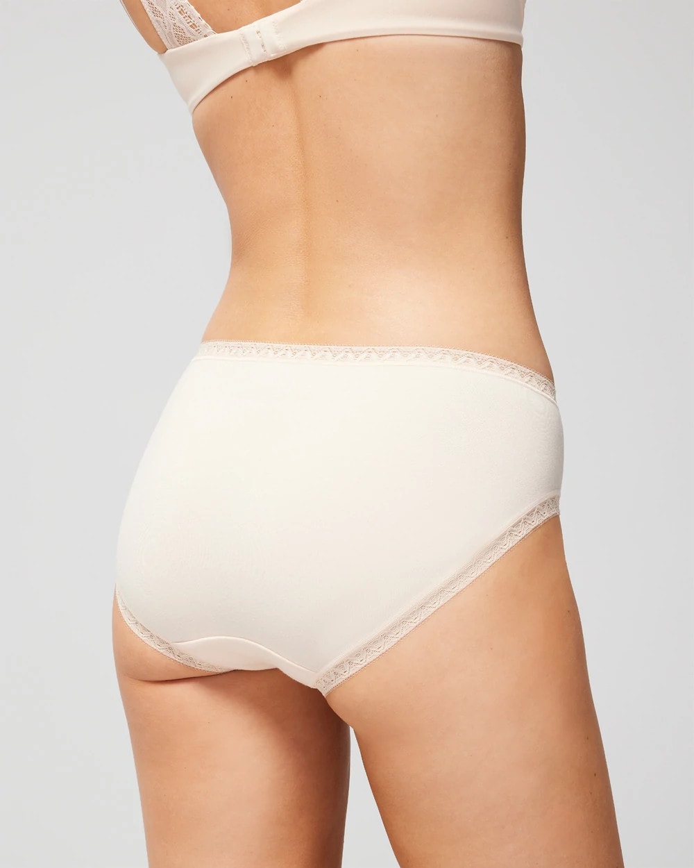 PALE SAND - Cotton High-Leg Brief Panty with Lace Trim | Soma