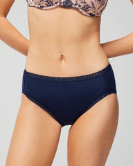 NIGHTFALL NAVY - Cotton High-Leg Brief Panty with Lace Trim | Soma