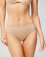WARM AMBER - Cotton High-Leg Brief Panty with Lace Trim | Soma