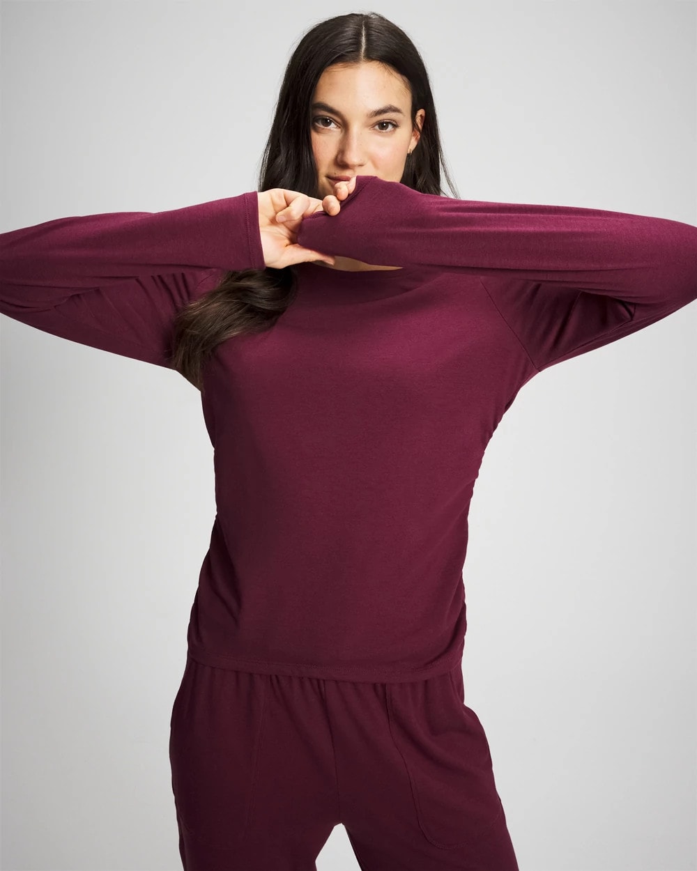 VELVET PLUM - Ruched Long Sleeve Pajama Tee | Soma
