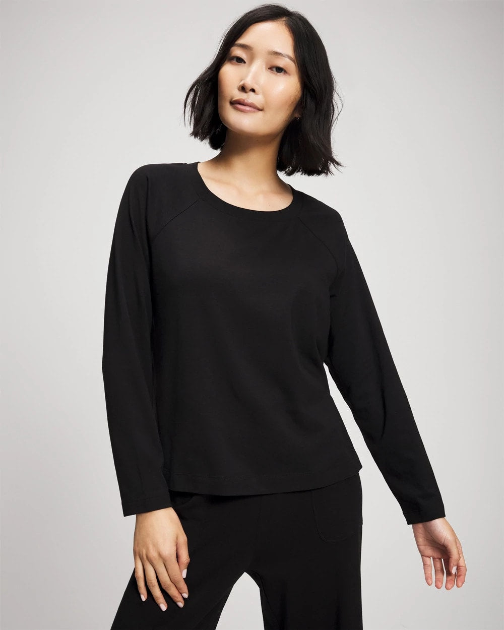 BLACK - Most Loved Cotton Long Sleeve Pajama Tee | Soma