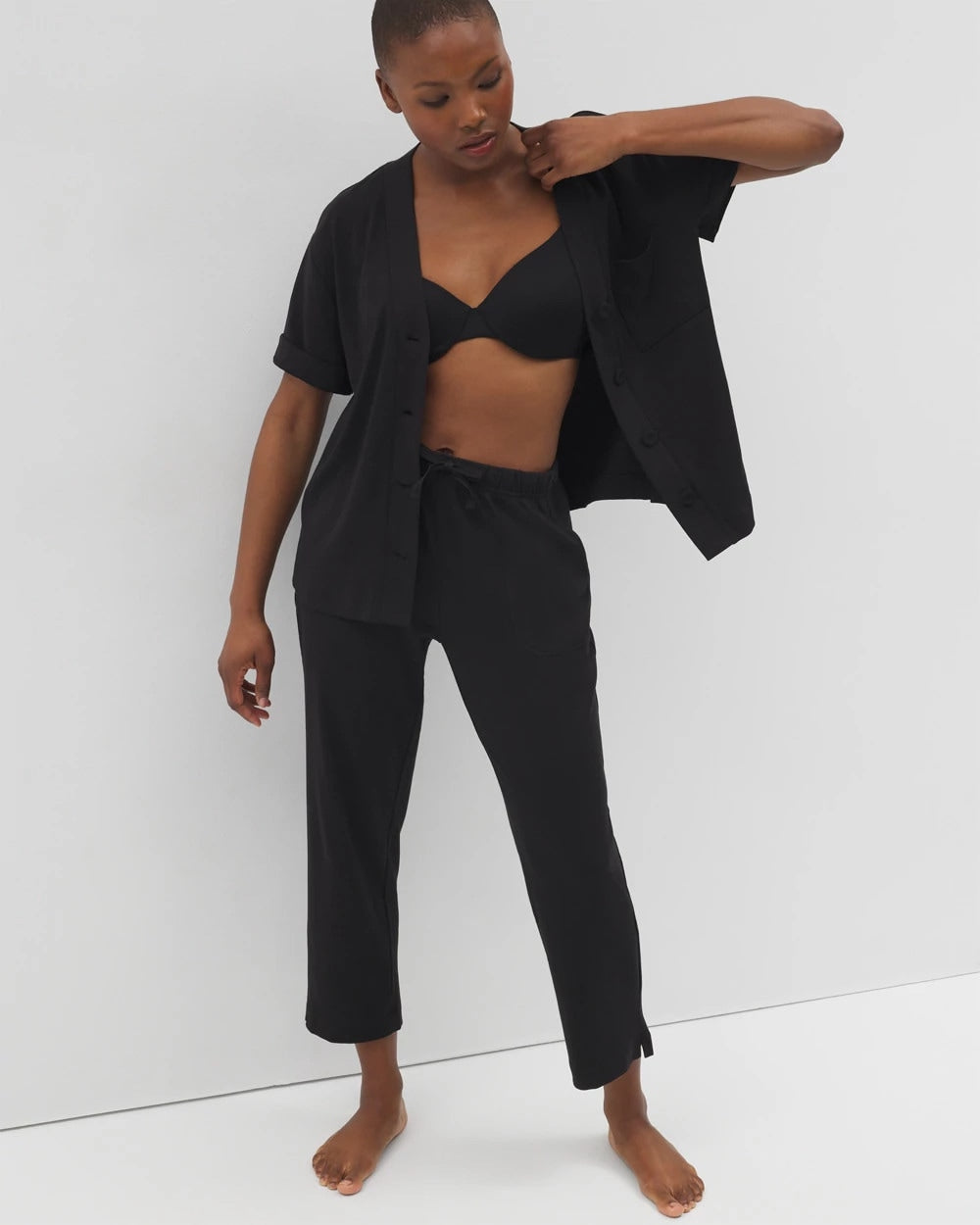 BLACK - Button-Front Pajama Tee | Soma