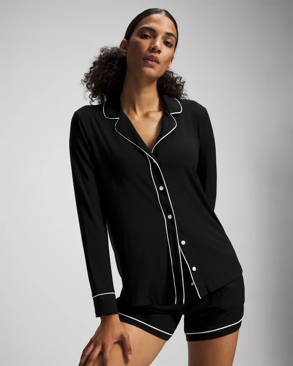 BLACK - Long-Sleeve Notch Collar Pajama Top | Soma