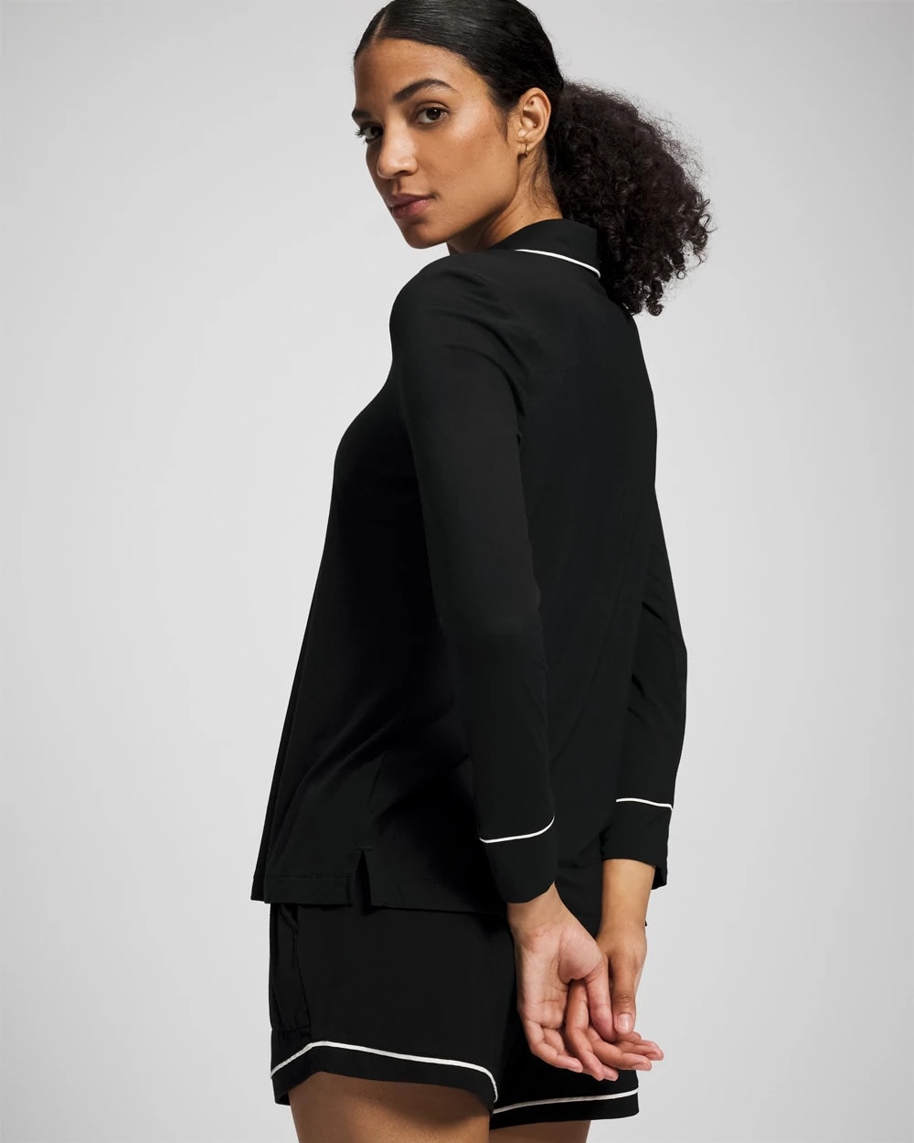 BLACK - Long-Sleeve Notch Collar Pajama Top | Soma