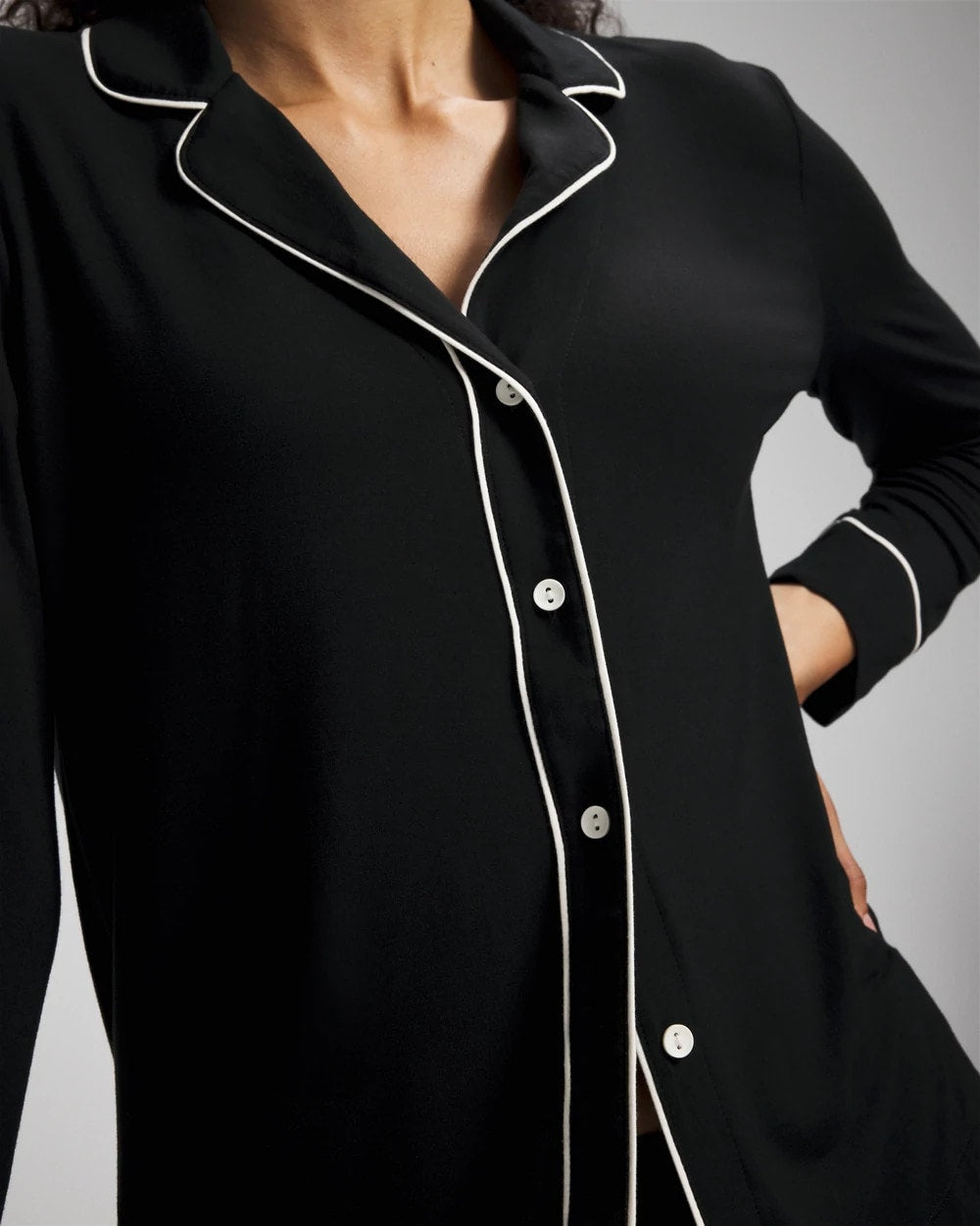 BLACK - Long-Sleeve Notch Collar Pajama Top | Soma
