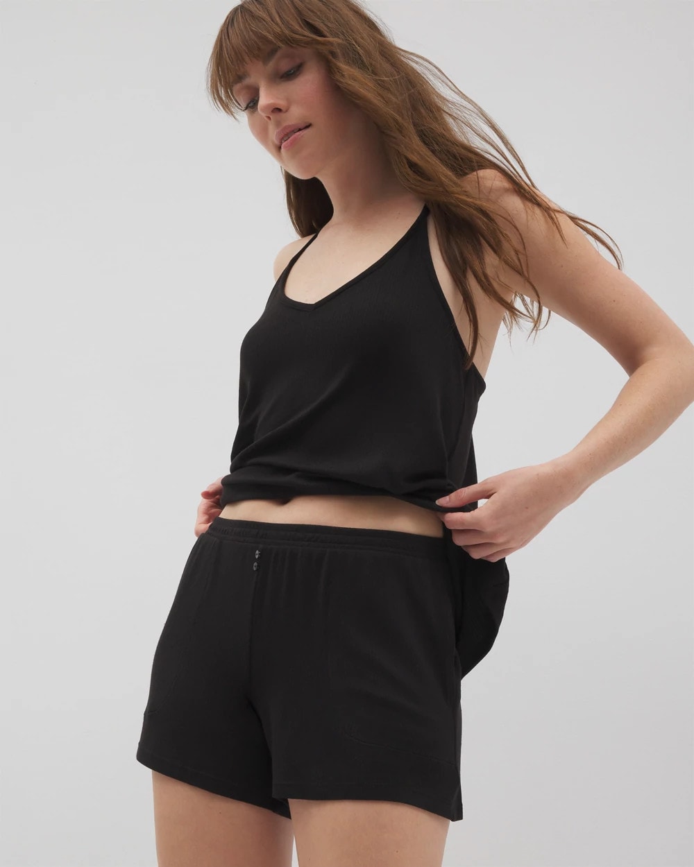 BLACK - Lightweight Rib Knit Pajama Shorts | Soma