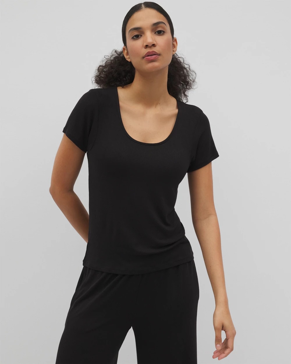 BLACK - Lightweight Rib Knit Short Sleeve Pajama Tee | Soma