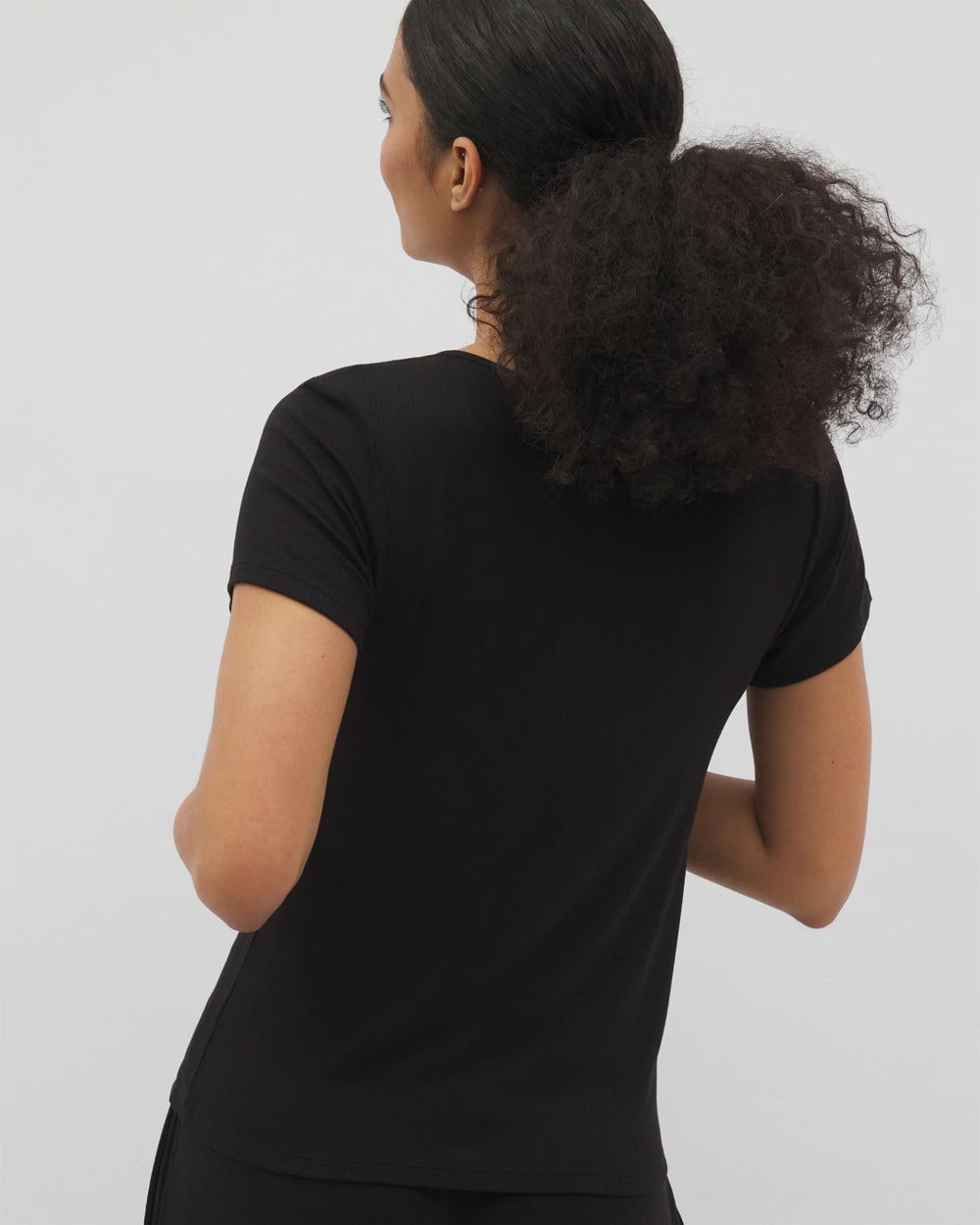 BLACK - Lightweight Rib Knit Short Sleeve Pajama Tee | Soma