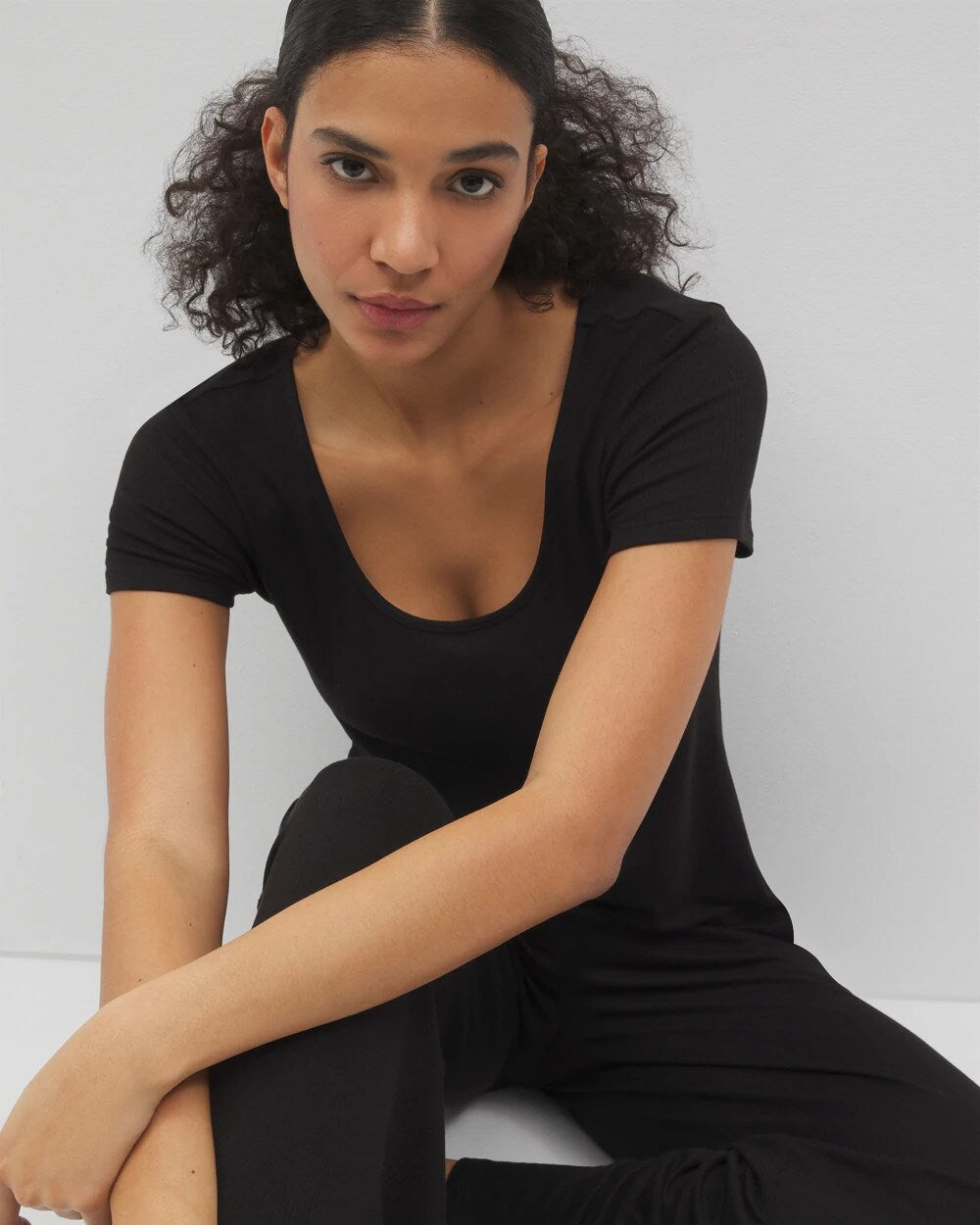 BLACK - Lightweight Rib Knit Short Sleeve Pajama Tee | Soma
