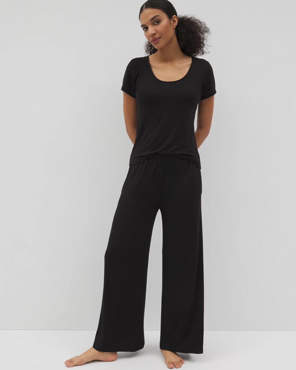 BLACK - Lightweight Rib Knit Wide Leg Pajama Pants | Soma