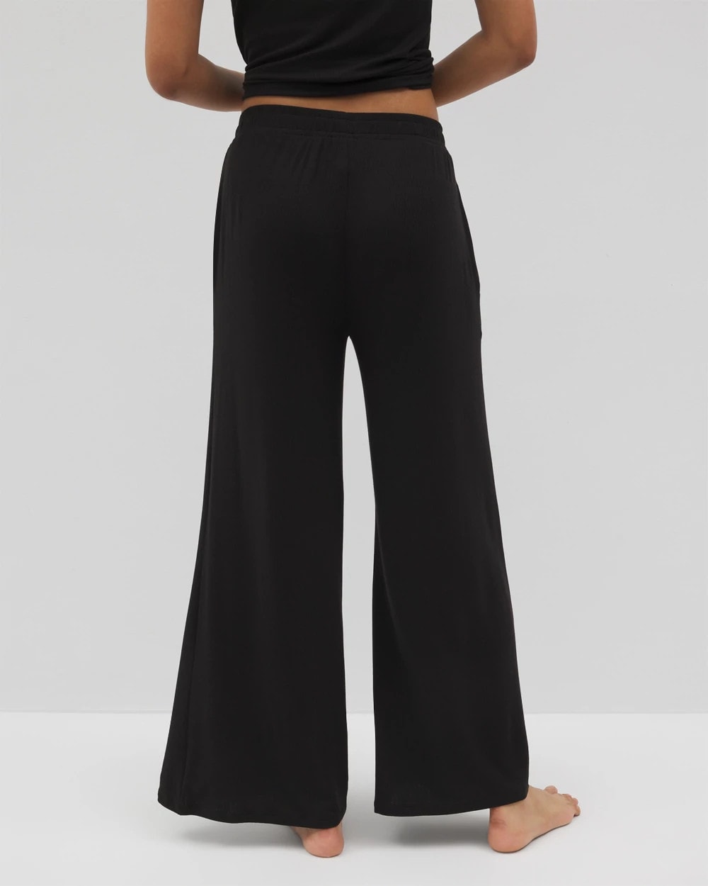 BLACK - Lightweight Rib Knit Wide Leg Pajama Pants | Soma