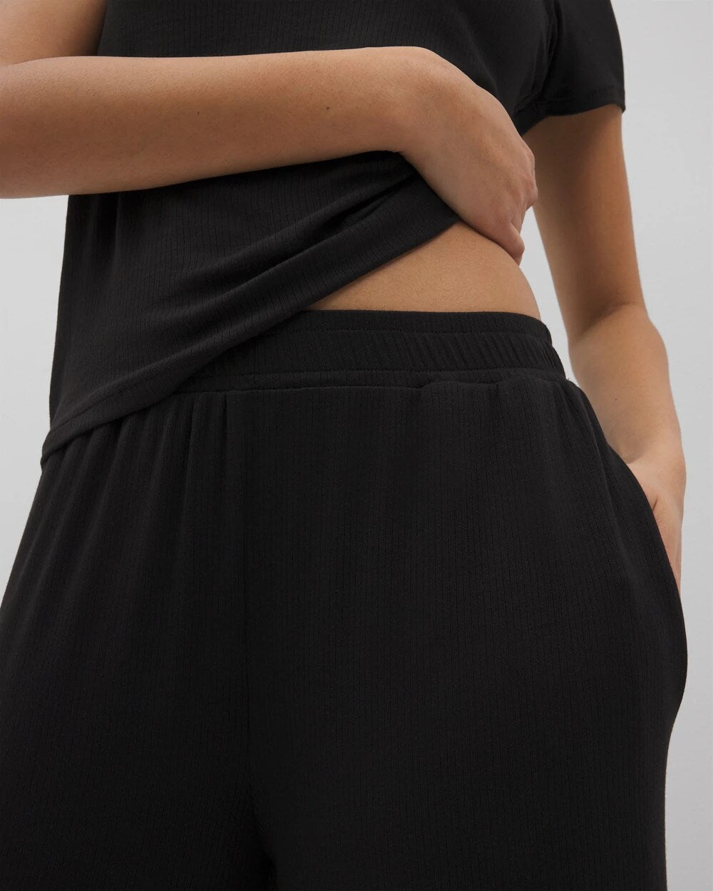 BLACK - Lightweight Rib Knit Wide Leg Pajama Pants | Soma