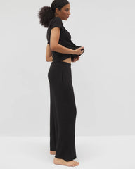 BLACK - Lightweight Rib Knit Wide Leg Pajama Pants | Soma