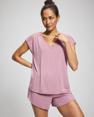 LILAC WINE - Short Sleeve Lace Pajama Tee | Soma