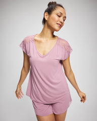 LILAC WINE - Short Sleeve Lace Pajama Tee | Soma