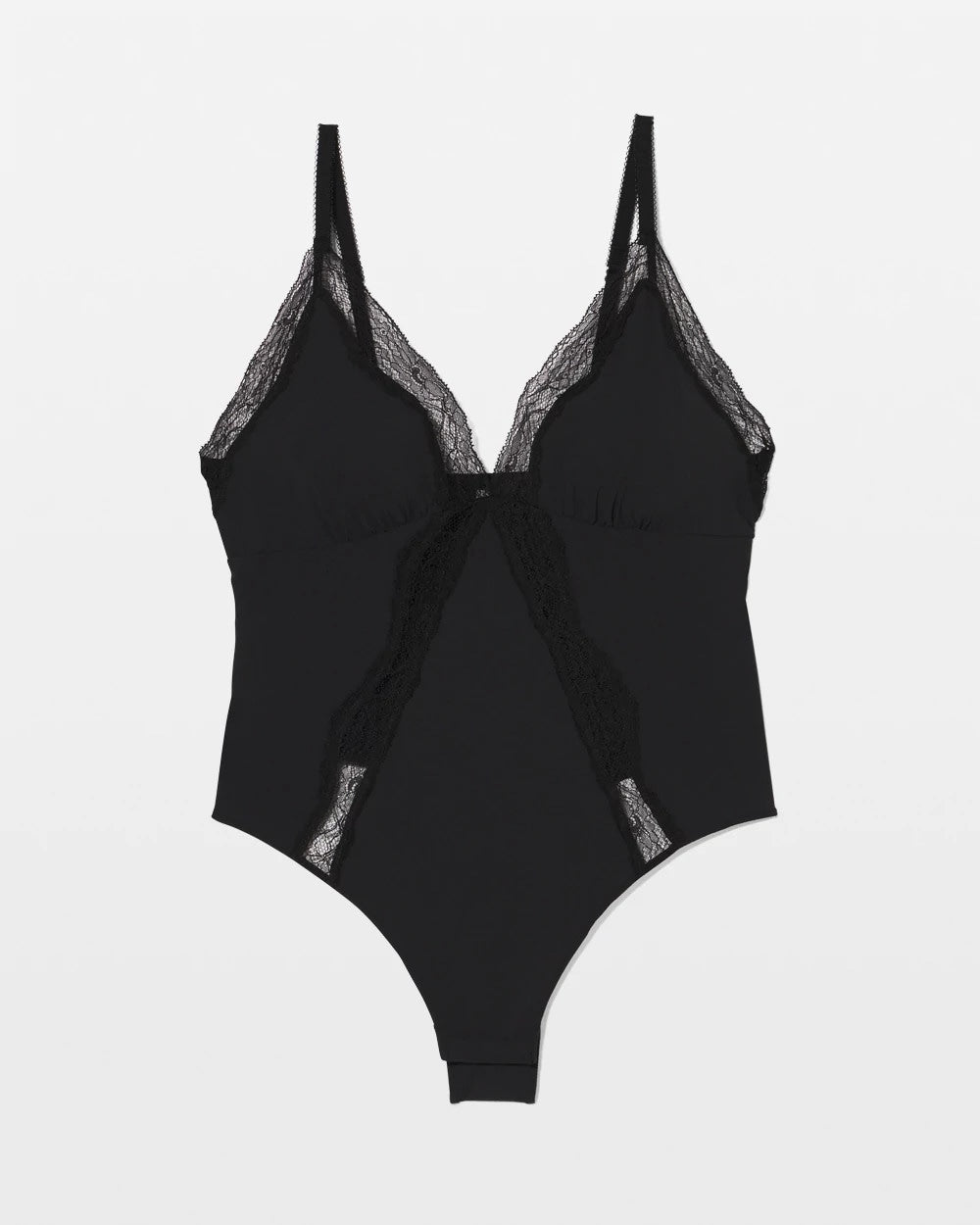 BLACK - Stretch Crepe Lace Bodysuit | Soma