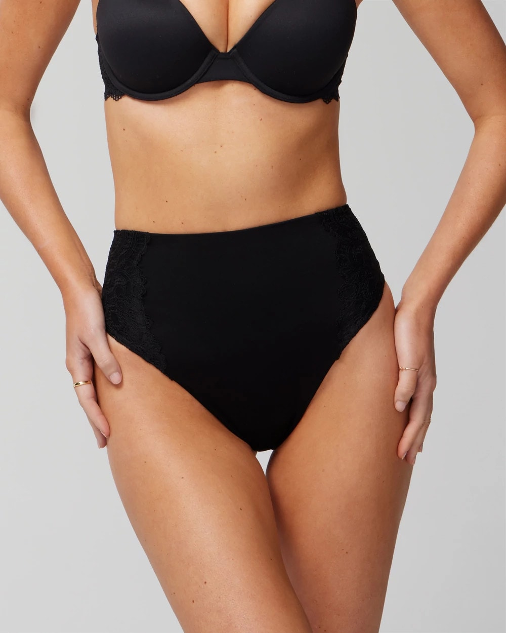 BLACK - High-Waist Thong Panty With Lace | Soma