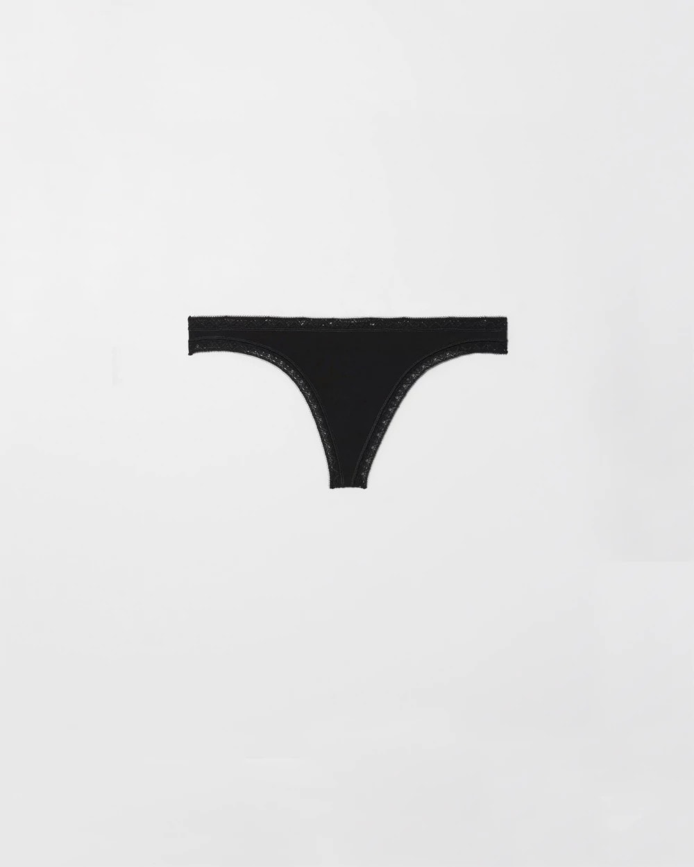 BLACK - Cotton Thong Panty with Lace Trim | Soma