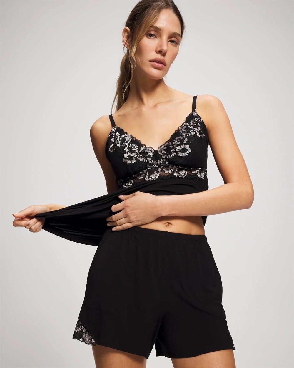 BLACK - Lace Trim Shorts | Soma