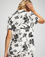 REFLECTION BLOOMS CHAMP - Piped Short Sleeve Notch Collar Pajama Top | Soma
